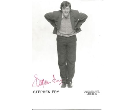 Actor Stephen Fry signed 5½x3½ colour photo. Stephen John Fry born 24 August 1957 is an English actor, broadcaster, comedian,