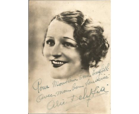 Actress Alice Delysia vintage black and white signed 8x6 photo, dedicated to Tom. Alice Henriette Lapize, better known by her