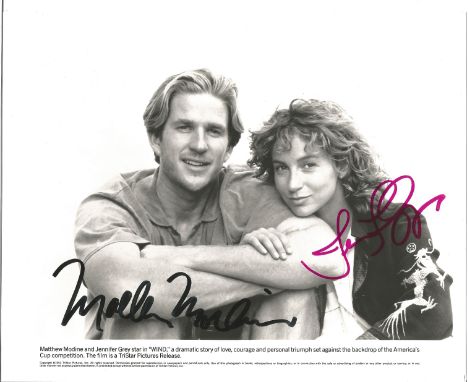 Actor Matthew Modine and Actress Jennifer Grey signed 10x8 black and white promotional image from the 1992 film Wind. Jennife