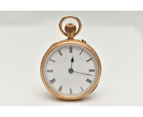 AN EARLY 20TH CENTURY, 18CT GOLD OPEN FACE POCKET WATCH, manual wind, round white dial, Roman numerals, blue steel hands, in 