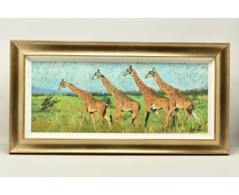 ROLF HARRIS (AUSTRALIAN 1930-2023) 'FOUR GIRAFFES' a limited edition print on board, 47/195 no certificate,  approximate size