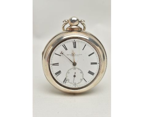 A SILVER PAIR CASE, OPEN FACE POCKET WATCH, key wound, round white dial signed 'Blundell &amp; Martin Liverpool', Roman numer