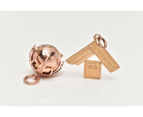 A 9CT GOLD MASONIC BALL PENDANT AND A YELLOW METAL MASONIC PENDANT, folding ball pendant, surmount hallmarked 9ct Birmingham 
