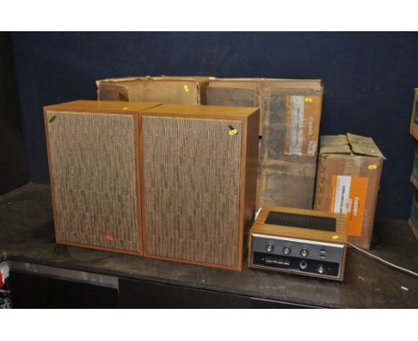 A VINTAGE ROGERS 'THE CADET MARK 3' STEREO AMPLIFIER CONTROLLER in original box and a pair of Rogers 'The Cadet Mark 3' Compa