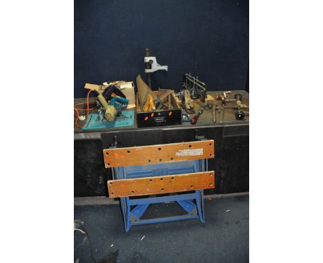 A SELECTION OF HAND AND POWER TOOLS including a Black and Decker jigsaw, a Performance Planer (both PAT pass and working), a 