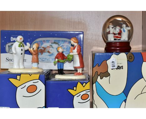 TWO COALPORT CHARACTERS 'THE SNOWMAN' FIGURE GROUPS, A SNOW GLOBE AND A GIFT SET, comprising boxed limited edition figure gro