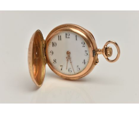 A LADYS YELLOW METAL AND ENAMEL FULL HUNTER POCKET WATCH, manual wind, case detailed with painted flowers guilloche enamel, s