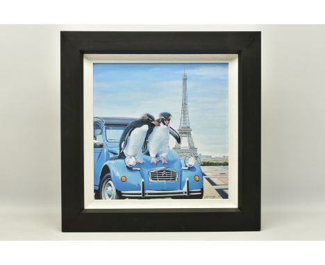 STEVE TANDY (BRITISH 1973) 'LE GRAND TOUR', a signed limited edition print, depicting a pair of Rockhopper penguins with a 2C