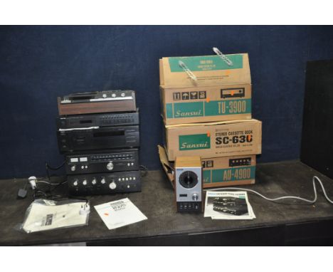 A VINTAGE AND MODERN COMPONENT HI FI EQUIPMENT comprising of a Sansui AU-4900 Stereo amplifier with original box (powers up b