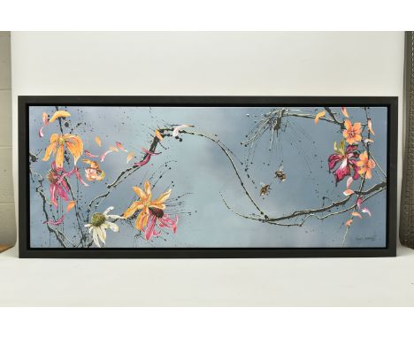 KAY DAVENPORT (BRITISH CONTEMPORARY) 'TWILIGHT DANCE', a signed limited edition print on canvas, depicting flowers and bees, 