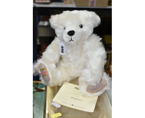 A BOXED MERRYTHOUGHT FOR COMPTON &amp; WOODHOUSE LIMITED EDITION MOHAIR TEDDY BEAR, 'Sixpence' No.462 of 2450, bear appears c
