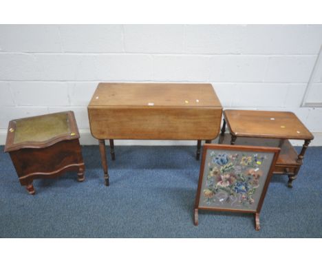 A VICTORIAN WALNUT PEMBROOKE TABLE, with two drawers each end on turned legs, open width 84 cm x closed 42cm x depth 84cm x h