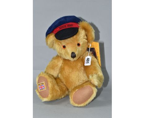 A MERRYTHOUGHT LIMITED EDITION 'RETURN TO SENDER' TEDDY BEAR, no 15/75, height approximately 35cm, with cap and working growl