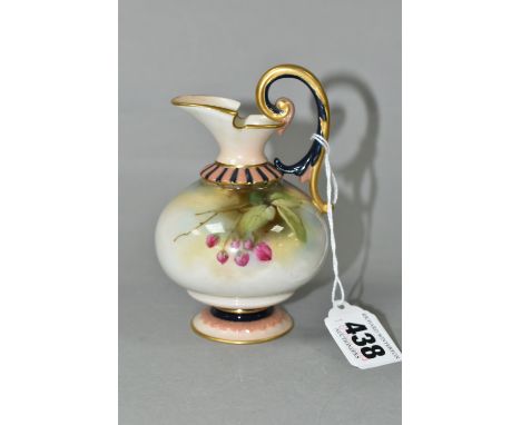 A SMALL ROYAL WORCESTER JUG, painted with pink roses, shape number 209, with green printed backstamp and date code for 1910, 