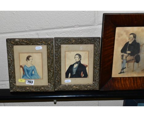 A PAIR OF VICTORIAN WATERCOLOUR AND PENCIL PORTRAITS OF A GENTLEMAN AND A LADY, initialled J.R.N., framed size approximately 