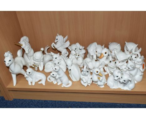 A COLLECTION OF ROYAL OSBORNE FIGURES, to include rabbits, deer, owls, seals, foxes, otters, elephants (one has a large repai