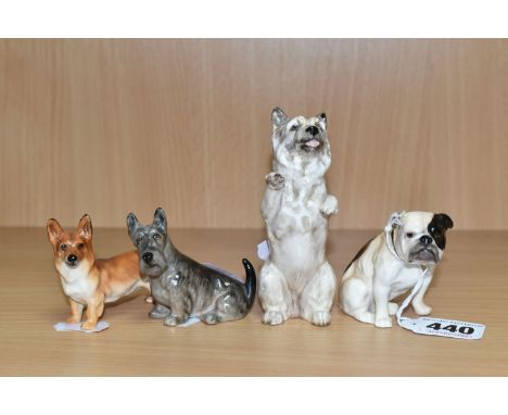 FOUR ROYAL DOULTON DOG FIGURES, comprising Cairn Terrier Begging HN2589, model no 1131, height 10cm (tiny chip to ear), toget