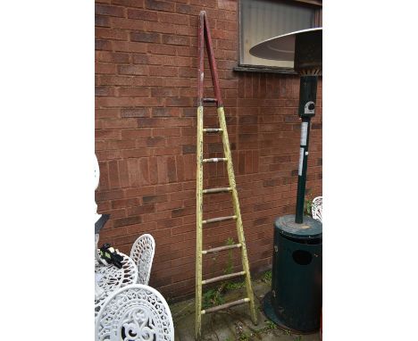 A VINTAGE PAINTED EIGHT RING APPLE LADDER