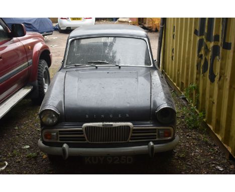 A SINGER GAZELLE SALOON CAR FOR RESTORATION, number plate reads KUY 925D (this plate may have been recycled by DVLA as does n