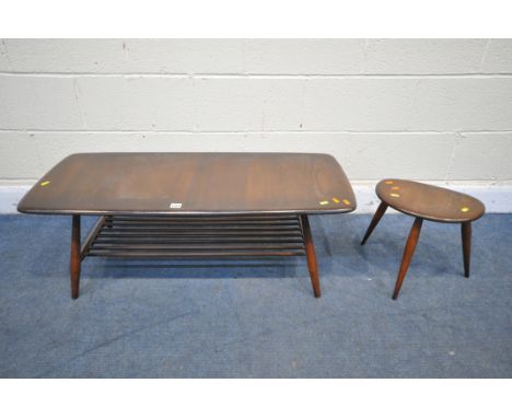 AN ERCOL MODEL 459 RECTANGULAR COFFEE TABLE, with an undershelf, length 105cm x depth 46cm x height 37cm, and a single Ercol 