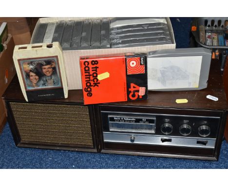 A STEREO 8 RADIOMOBILE EIGHT TRACK PLAYER WITH SPEAKER AND CASSETTES, comprising fourteen cassettes, many unused (1) (Conditi