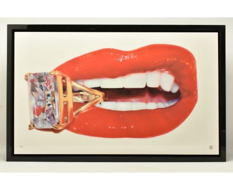 RORY HANCOCK (BRITISH 1987) 'ROCK CANDY', a signed limited edition print of a diamond ring in a mouth, 57/95 with certificate