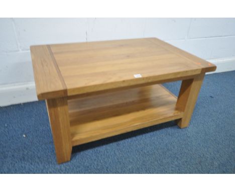 A BESP-OAK SOLID LIGHT OAK COFFEE TABLE, with an under tier, length 92cm x depth 61cm x height 46cm (condition report: -good)