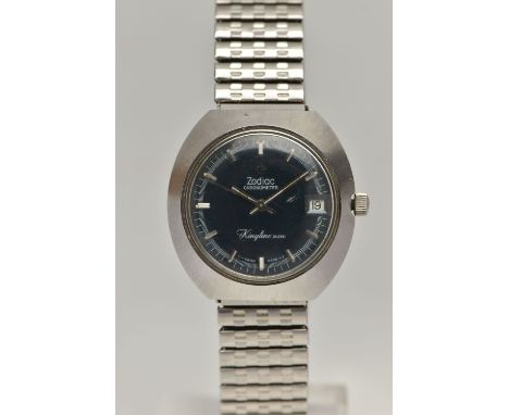 A GENTS 'ZODIAC' WRISTWATCH, automatic movement, round blue dial signed 'Zodiac Chronometer Kingline', baton markers, date wi