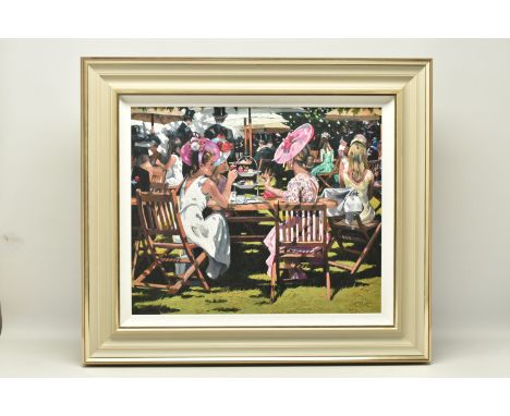 SHERREE VALENTINE DAINES (BRITISH 1959) 'AFTERNOON TEA AT ASCOT' a signed limited edition print, 96/195 with certificate, app
