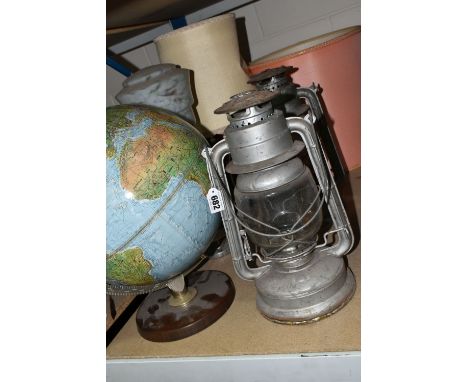 A TABLE GLOBE AND FOUR LAMPS, comprising a Philips' True to Life Challenge Globe, probably late 1980s due to country names, r