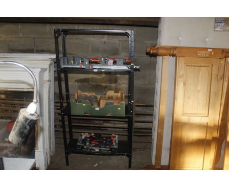 A four tier metal workshop shelf 