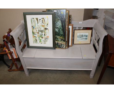 A painted pine bench with lift-up storage 