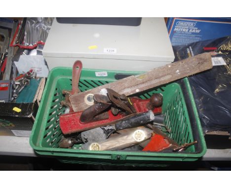 A box containing a quantity of vintage tools 