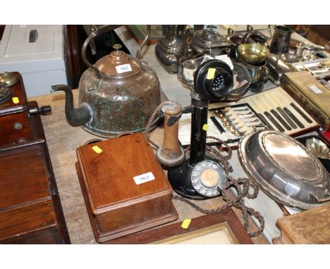 A vintage candlestick telephone with military mark to the reverse, numbered 150 