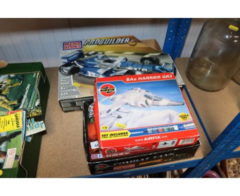 A Mega Bloks Probuilder boxed set, Model No.3706, a Probuilder Combat Tank set and an Air Fix BAE Harrier GR3 unknown if comp