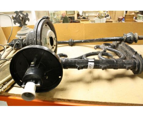A 20th century G &amp; C cast iron industrial light a similar wall bracket light together with three other lamps and  an art 