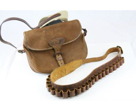 Leather Cartridge Belt, Scabbard and a Canvas and Leather Cartridge Bag