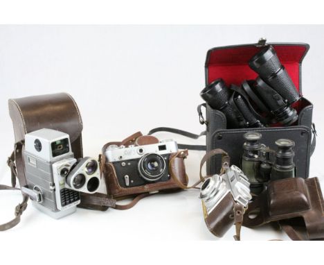 Leather Cased Agfa Camera, Leather Cased Goed Camera, Cased Bell &amp; Howell Camera and Two Sets of Binoculars