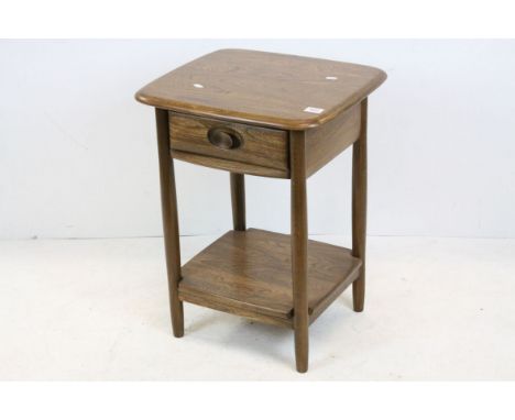 Ercol Stained Elm Side Table with Drawer and Shelf Below, 49cms wide x 65cms high