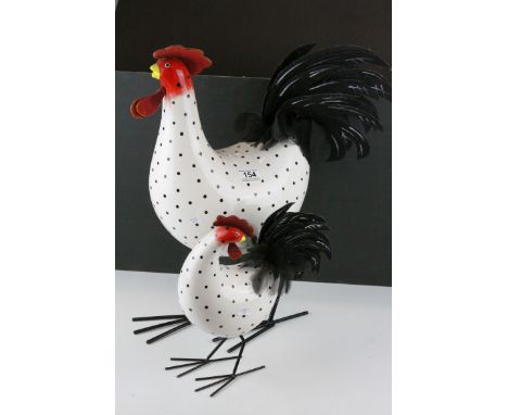 Two Glass and Ceramic Rocking Roosters by Gallo, approx. 55cms and 30cms tall