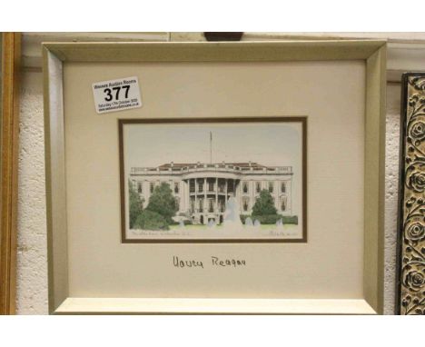 Print of The White House, signed to the mount by the late First Lady Nancy Reagan