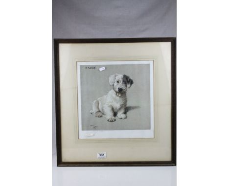 A framed Cecil Aldin dog print titled BARRY published by eyre and Spottiswode   signed in pencil with blind stamp.