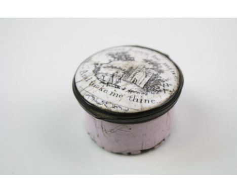 A 18th century Bilston enamel patch box "Sweet Love Be Mine &amp; Make Me Thine".