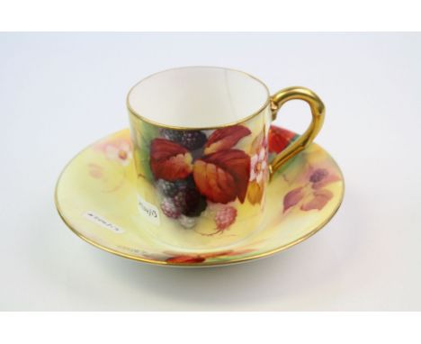 Royal Worcester Hand Painted Coffee Can &amp; Saucer dates 1933, Kitty Blake
