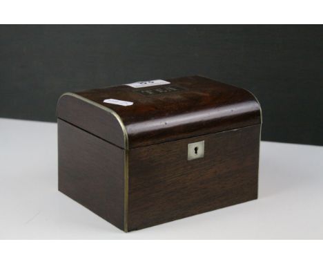 19th century Rosewood Single Compartment Tea Caddy, the hinged lid inlaid in Silver with the word ' Tea ' and with Silver Mou