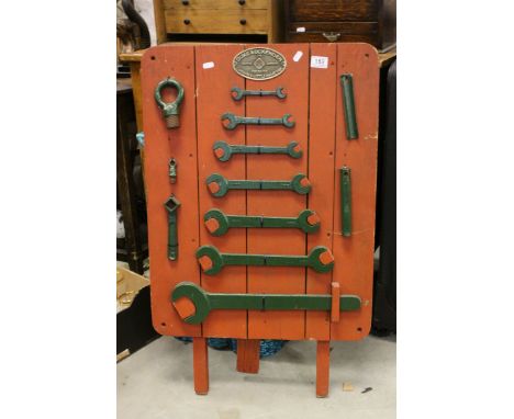 Travelling Sales Man Tools and Hardware Display mounted on a Painted Board with a Brass Plaque ' Duke &amp; Ockenden ' 57cms 
