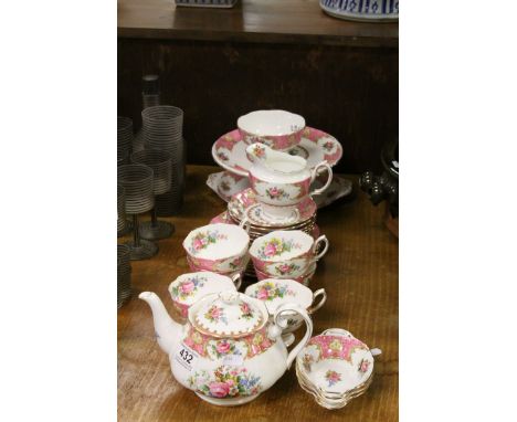 A Royal Albert Carlyle pattern teaset to include teapot ,cups saucers side plates comport etc.