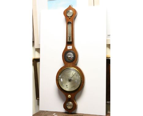 19th century Mahogany and Boxwood Cased Wheel Barometer / Thermometer, the silvered registers marked ' A. Harper, Burton ', 9