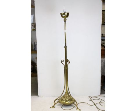 Early 20th century Art Nouveau Gilt Brass Standard Oil Lamp, converted to electric, 160cms high