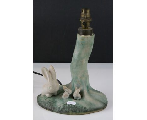 A Bourne Denby Pottery Rabbit and Tree Table Lamp, unmarked, 28cms high